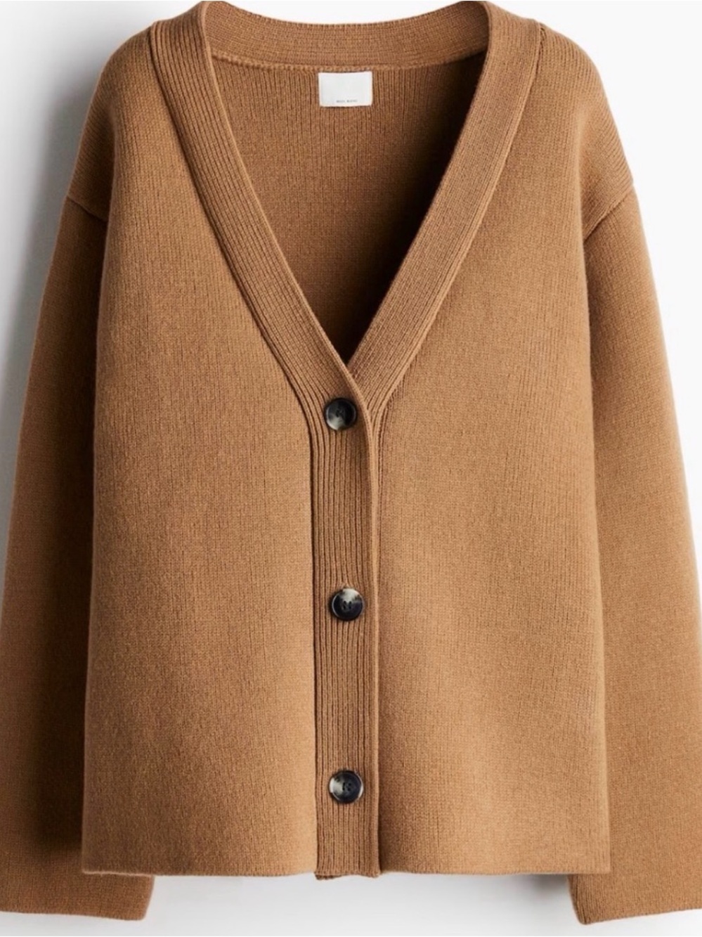 V-Neck Button Front Women's Cardigan Sweater in Camel wool